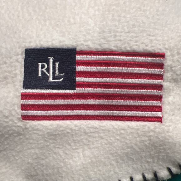 Ralph Lauren RLL Fleece Throw Blanket American Flag Logo Cream White 50x60 USA - Picture 1 of 4